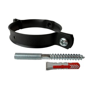 80mm regenpijp beugel met 80mm schroefpen (muur- en houtmontage) - RAL 9005 fijnstructuur